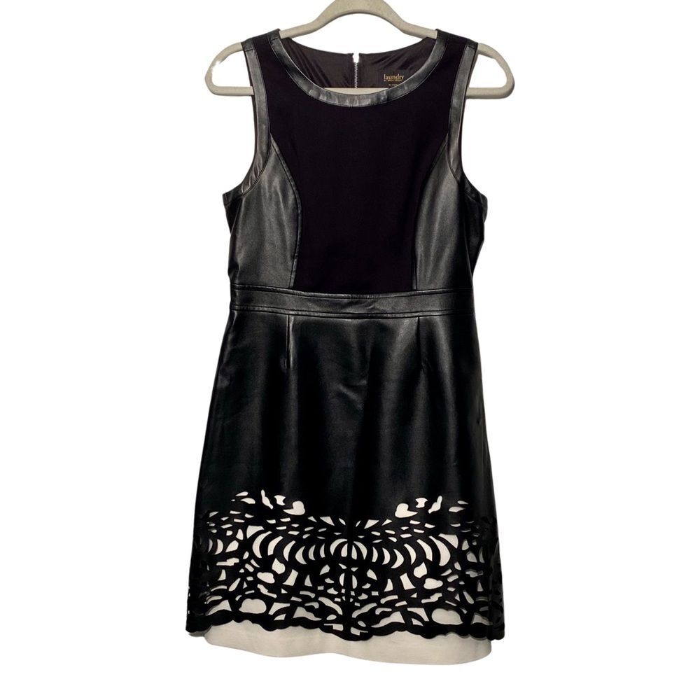 Laundry by Shelli Segal Faux Leather Laser Cut Sheath Dress Size 8